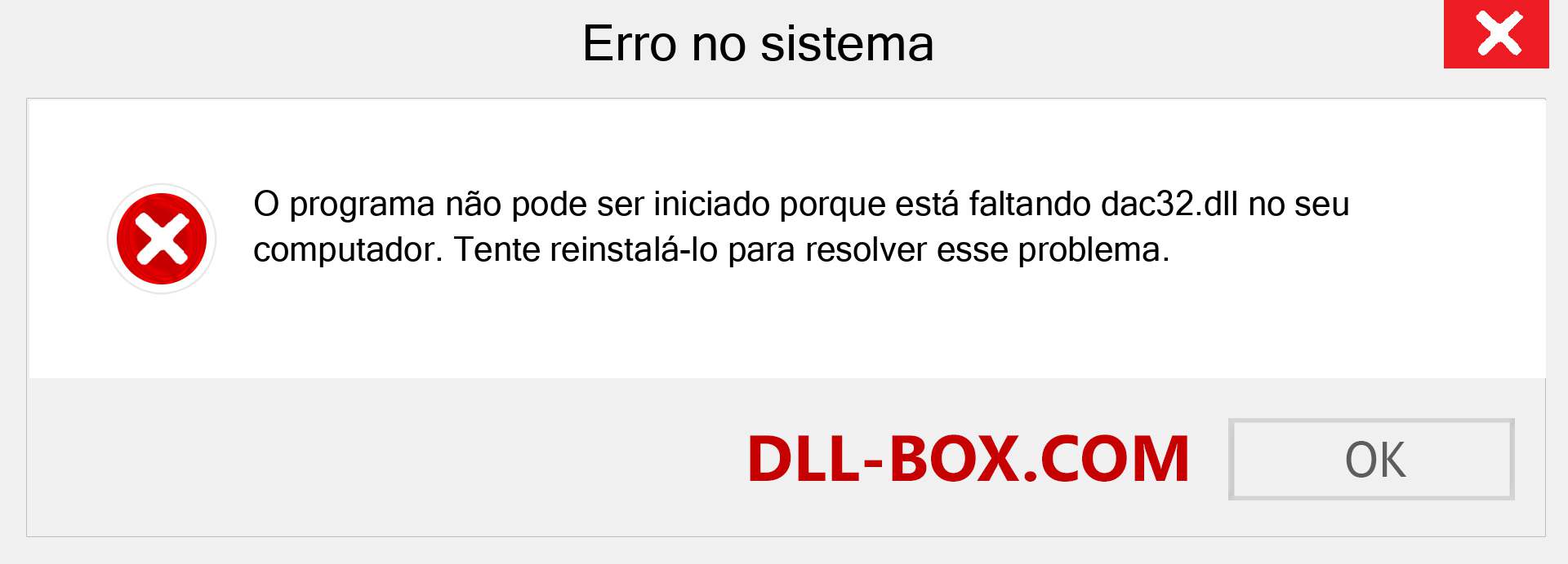 Arquivo dac32.dll ausente ?. Download para Windows 7, 8, 10 - Correção de erro ausente dac32 dll no Windows, fotos, imagens